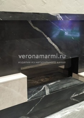 Облицовка камина мрамором Неро дорадо и Агора беж в Одинцовском районе